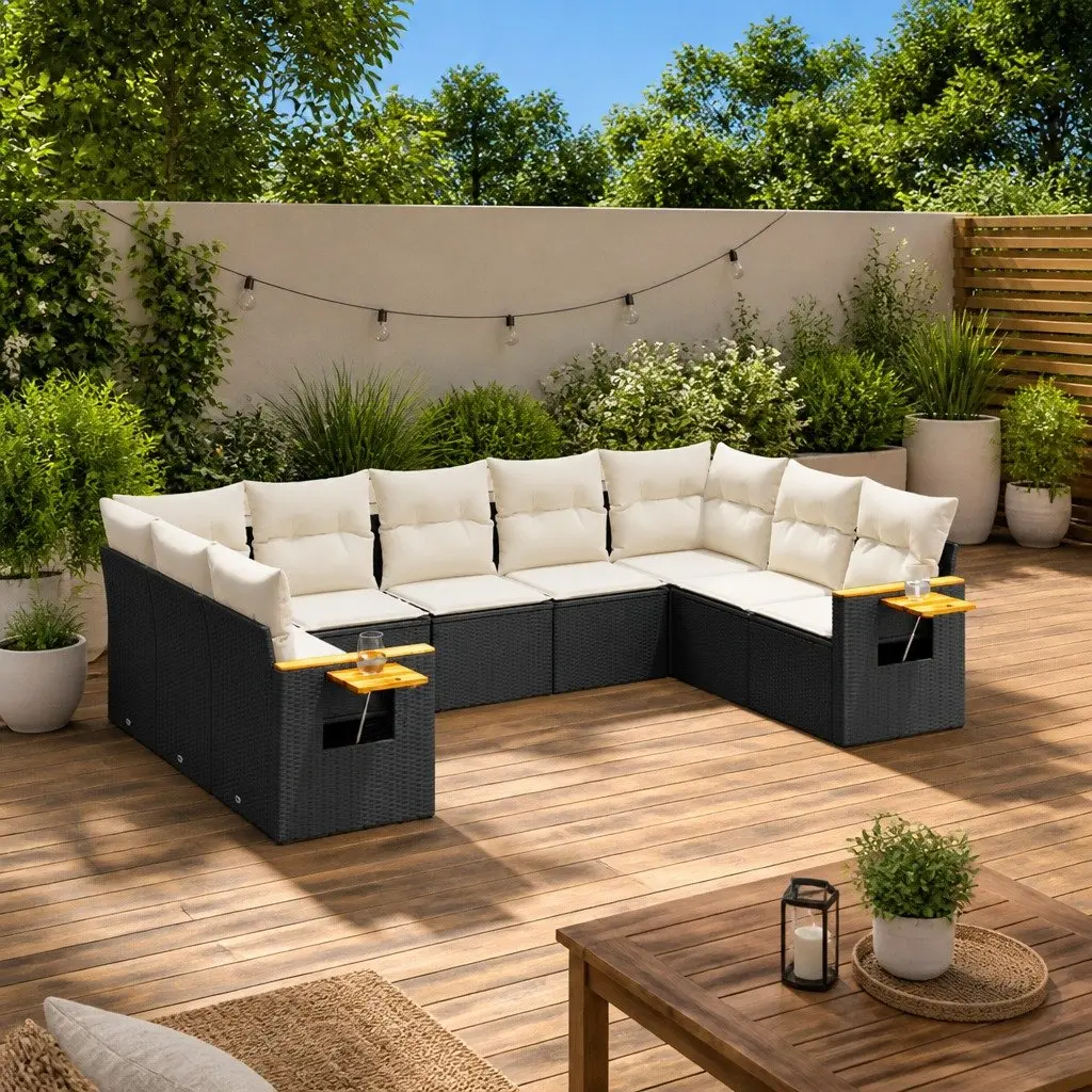 9 Piece Garden Sofa Set with Cushions Black Outdoor Furniture Patio Sectional