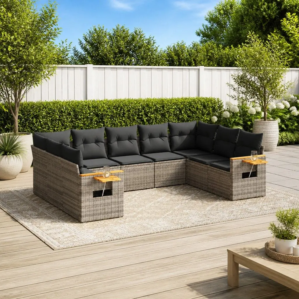 Garden Sofa Set Poly Rattan 9 Piece Modular Outdoor Furniture Grey