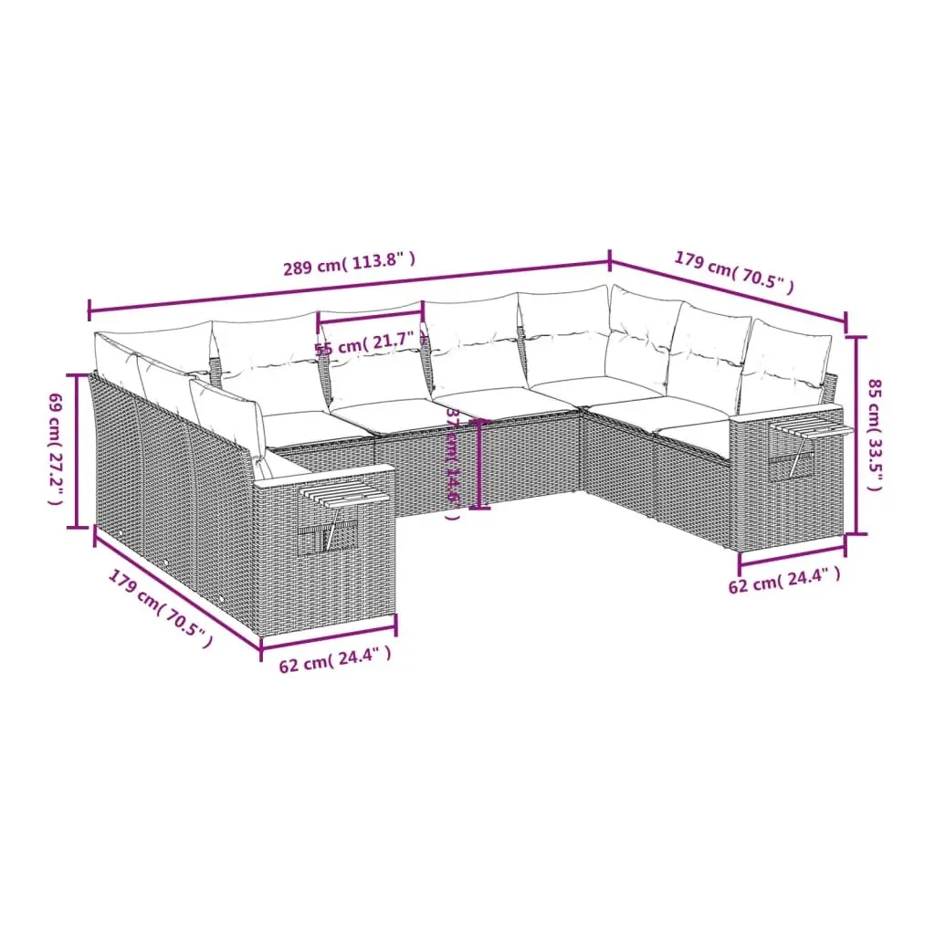 Garden Sofa Set Poly Rattan 9 Piece Modular Outdoor Furniture Grey