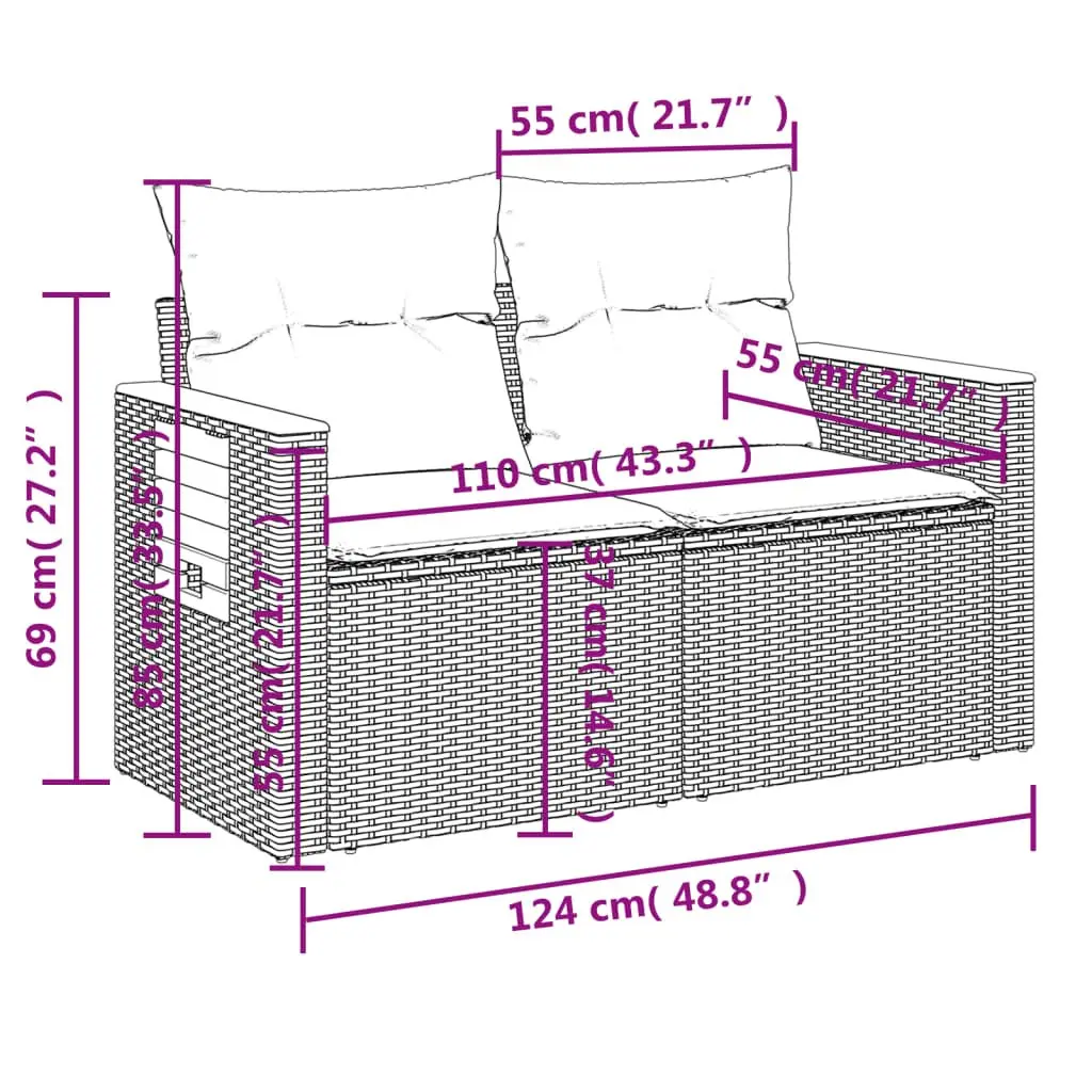 Garden Sofa Set Poly Rattan 9 Piece Modular Outdoor Furniture Grey