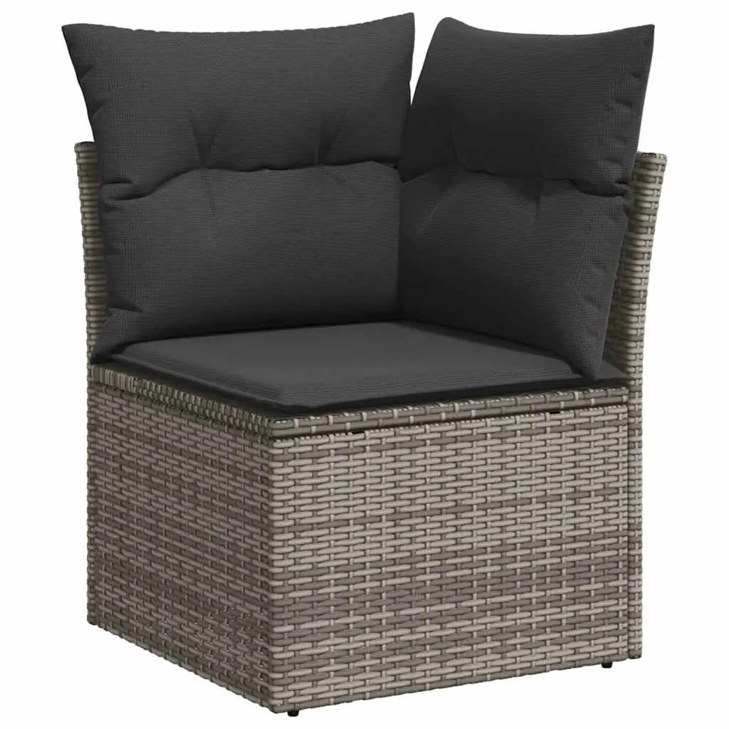 Modular Outdoor Furniture Set Grey Poly Rattan 10 Piece Garden Sofa with Acacia Wood Table Top