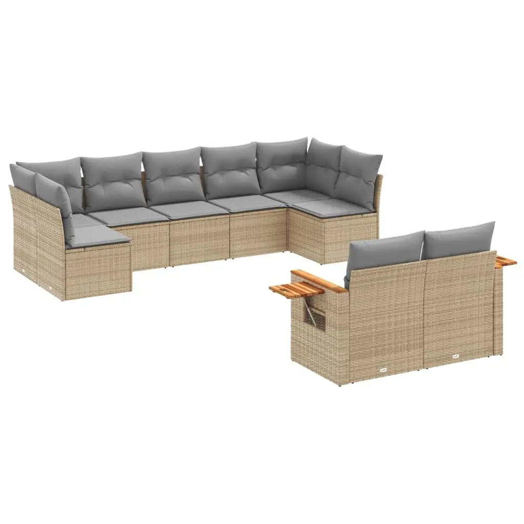 Modular Outdoor Furniture Set 9 Piece Beige PE Rattan Garden Sofa with Cushions
