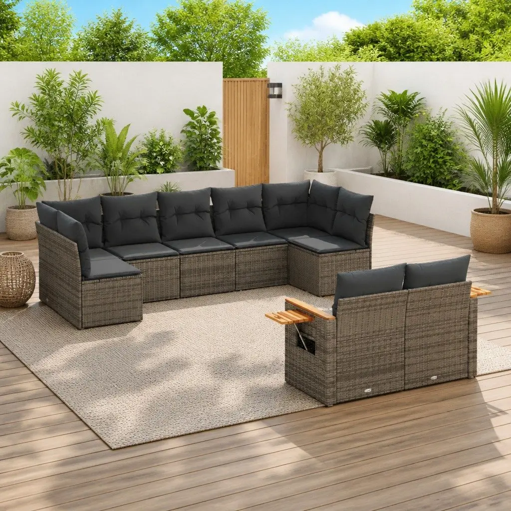 Garden Sofa Set 9 Piece Outdoor Furniture Grey Poly Rattan with Cushions