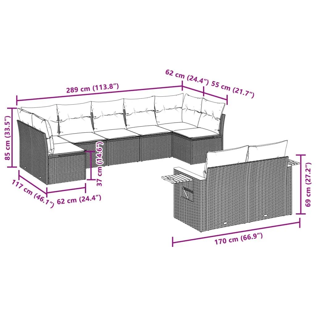 Garden Sofa Set 9 Piece Outdoor Furniture Grey Poly Rattan with Cushions
