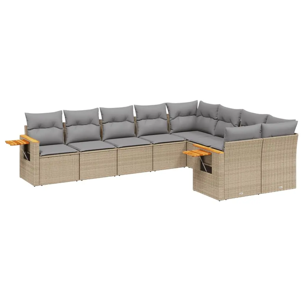 Outdoor Garden Sofa Set 9 Piece Beige Poly Rattan Patio Furniture with Cushions