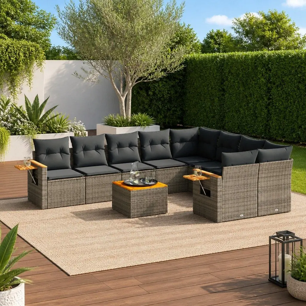 Garden Sofa Set 10 Piece Outdoor Furniture Grey Poly Rattan Patio with Cushions