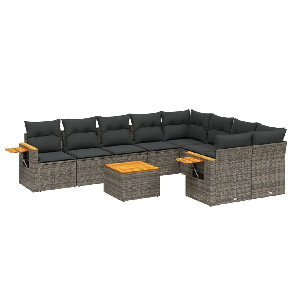 Garden Sofa Set 10 Piece Outdoor Furniture Grey Poly Rattan Patio with Cushions