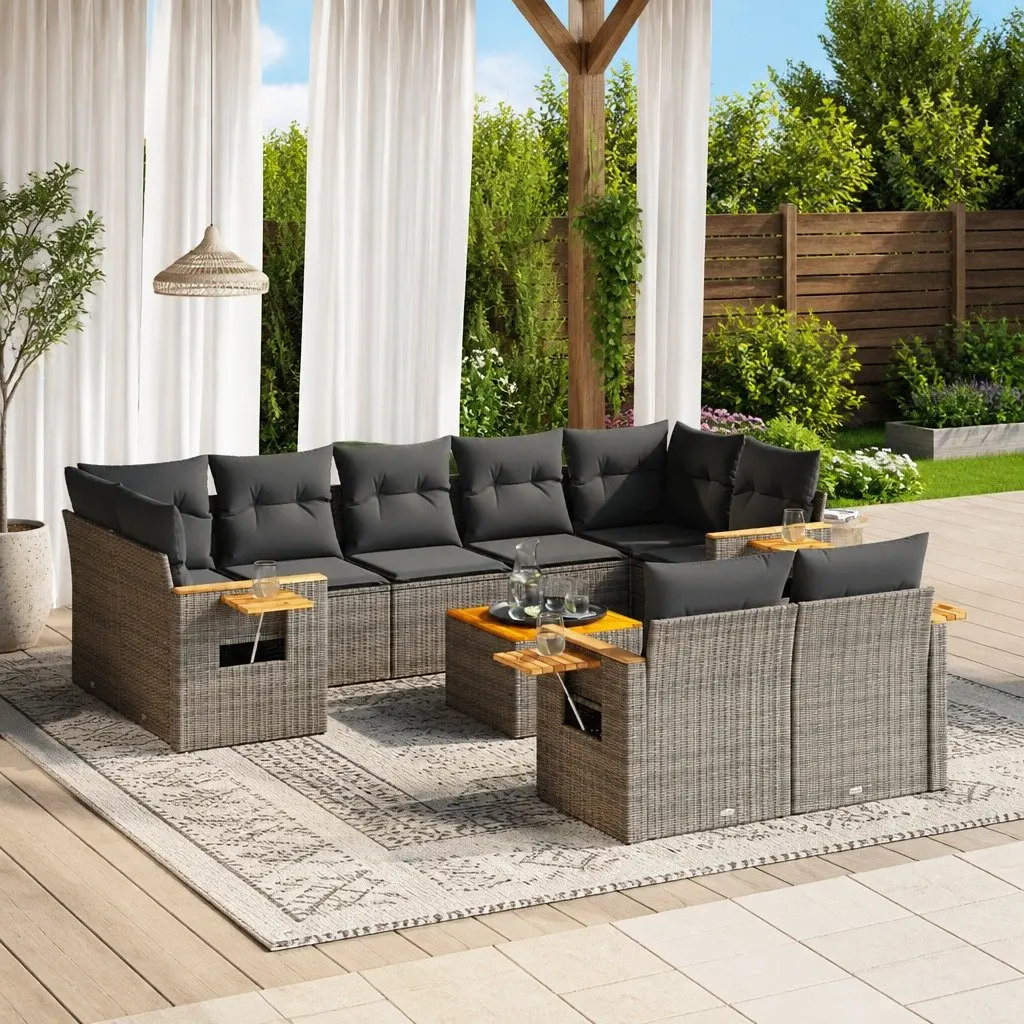 Garden Sofa Set 10 Piece Outdoor Furniture Grey Poly Rattan Patio with Cushions