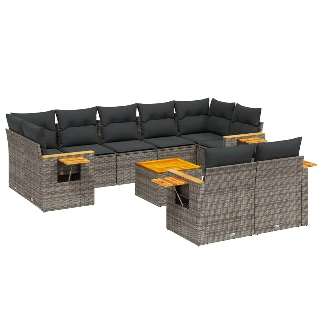 Garden Sofa Set 10 Piece Outdoor Furniture Grey Poly Rattan Patio with Cushions