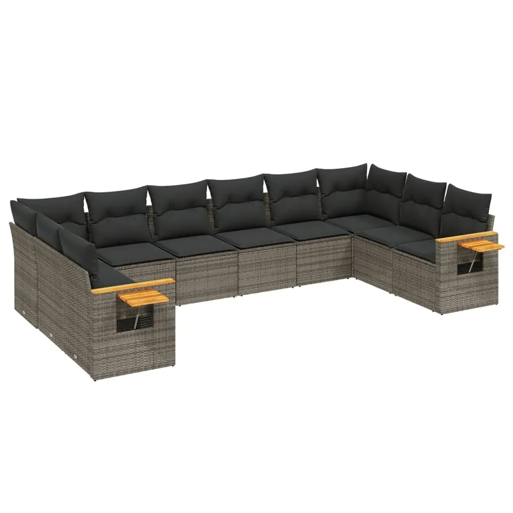 10 Piece Garden Sofa Set with Cushions Grey Poly Rattan Outdoor Patio Furniture