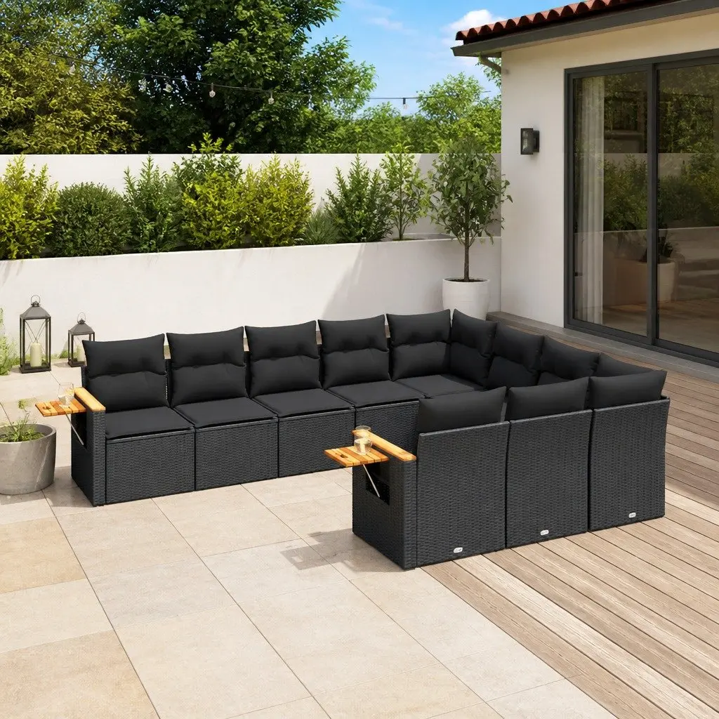 Garden Sofa Set Poly Rattan 10 Piece Outdoor Furniture Black
