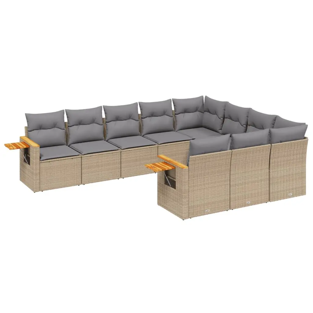 10 Piece Garden Sofa Set Outdoor Patio Furniture with Cushions Beige Poly