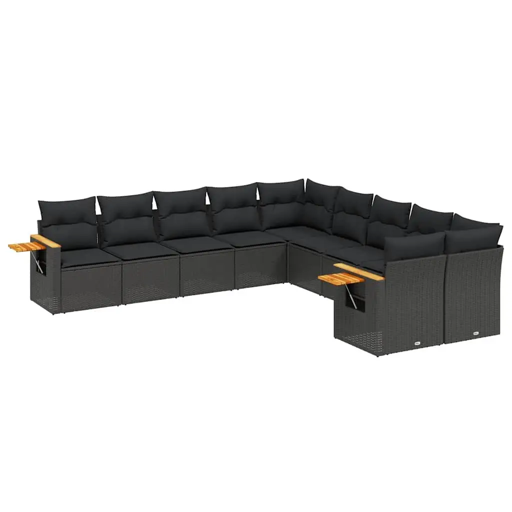 10 Piece Modular Garden Sofa Set Black PE Rattan Outdoor Furniture with Cushions