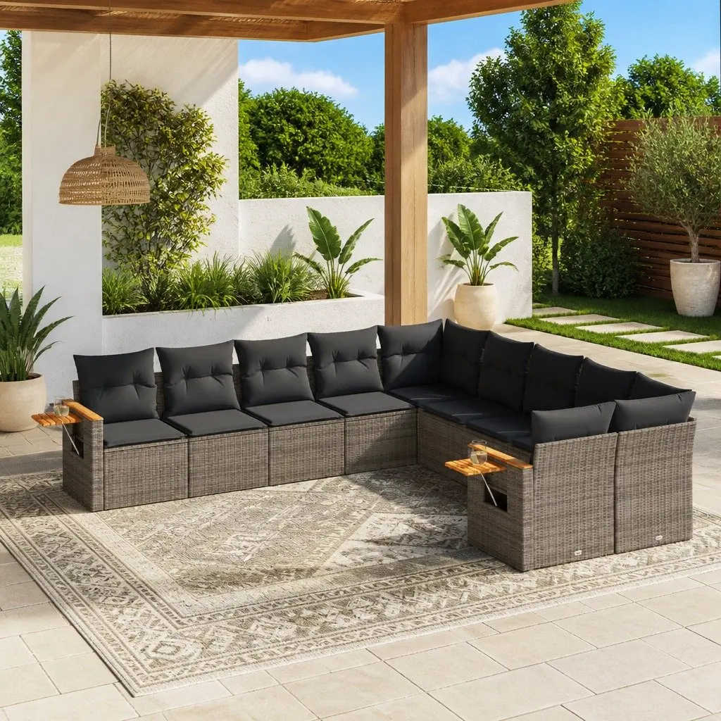 10 Piece Garden Sofa Set Modular PE Rattan Outdoor Patio Furniture with Cushions Grey