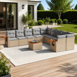 Functional 11-Piece Beige Sofa Set for Outdoor Spaces