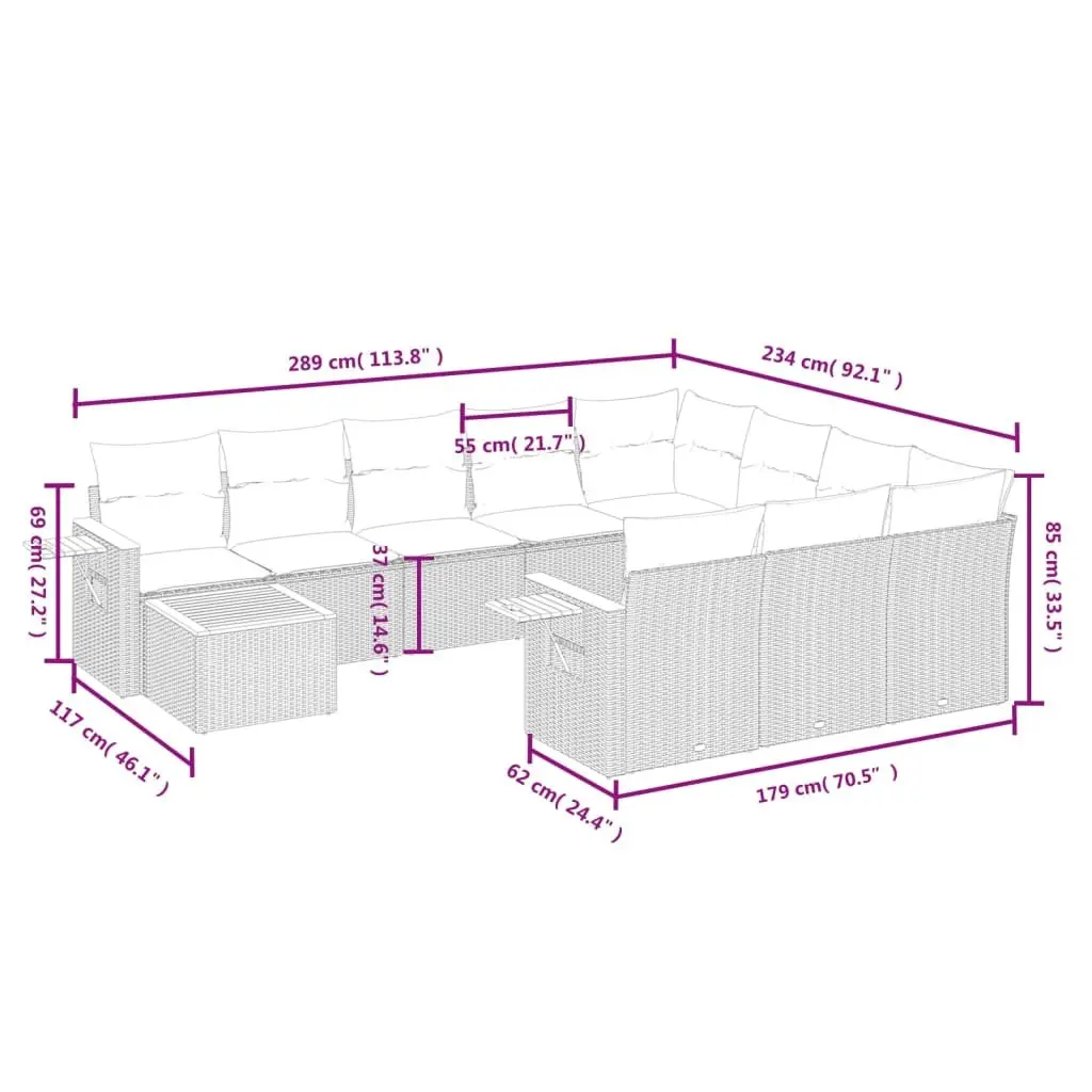 11 Piece Garden Sofa Set PE Rattan Acacia Wood Grey Outdoor Furniture