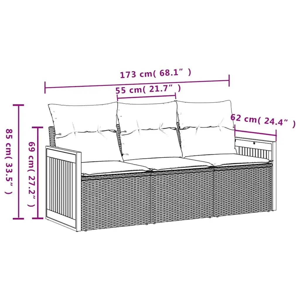 Garden Sofa Set 3 Piece Outdoor Furniture Patio Sectional Black Rattan with