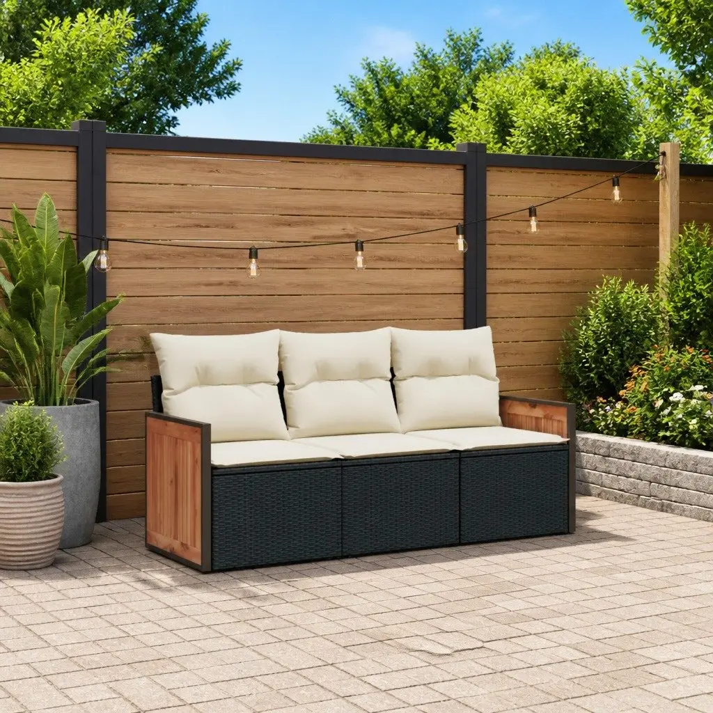 3 Piece Modular Outdoor Sofa Set Black PE Rattan with Cushions Garden Patio Furniture