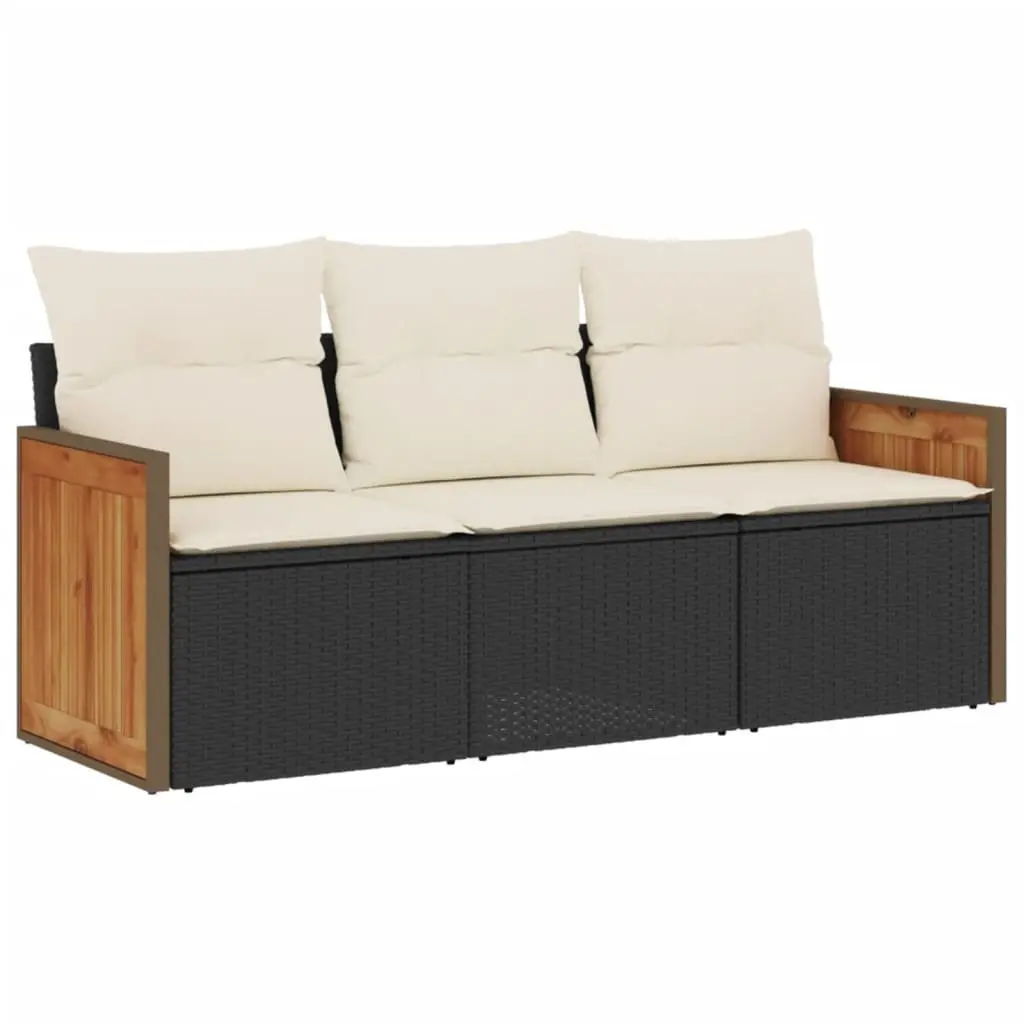 3 Piece Modular Outdoor Sofa Set Black PE Rattan with Cushions Garden Patio Furniture