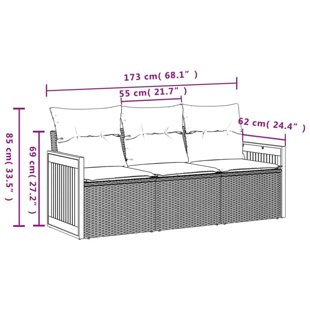 3 Piece Garden Sofa Set Outdoor Patio Furniture with Cushions Beige Rattan