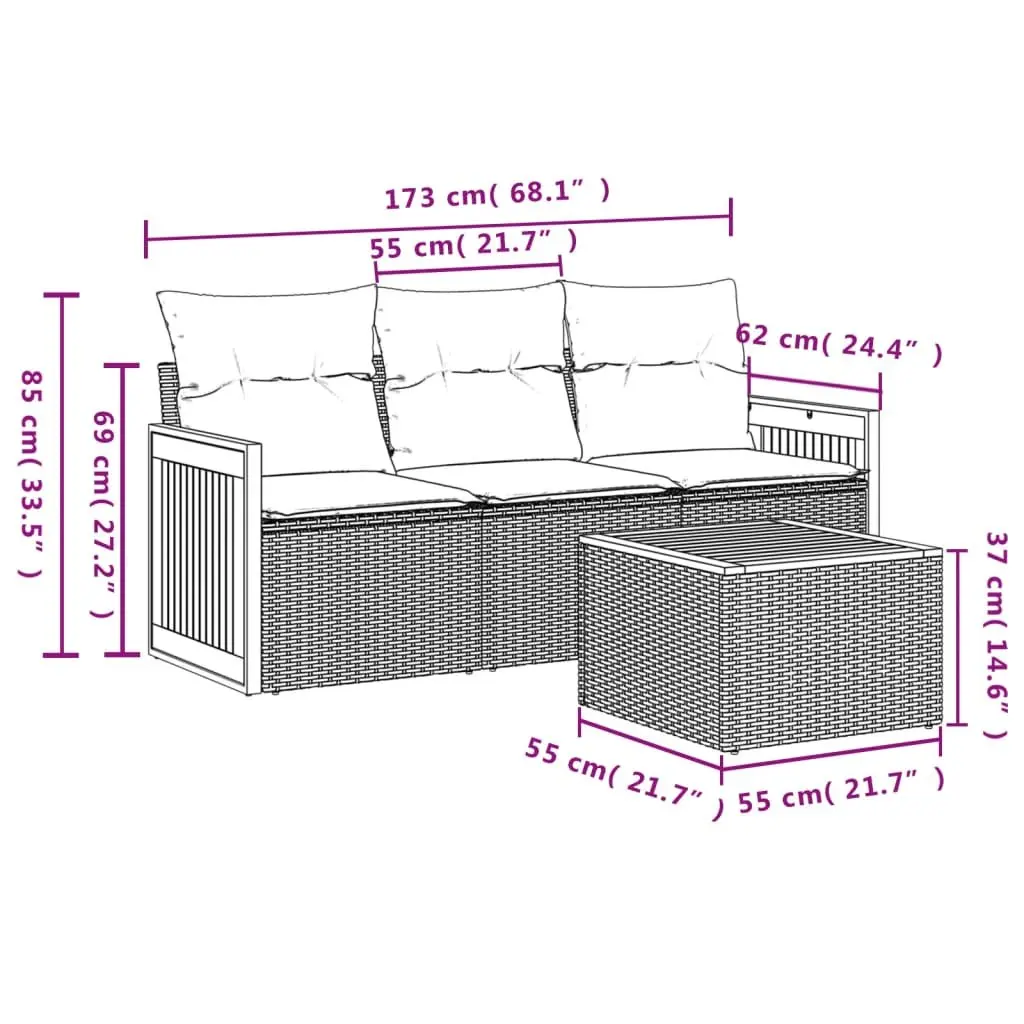Garden Sofa Set 4 Piece Outdoor Furniture Beige Cushions Patio Conversation