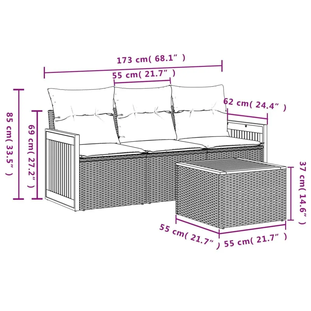 Garden Sofa Set 4 Piece Outdoor Furniture Patio Seating Grey Cushions Modular
