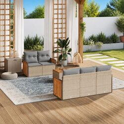 6 Piece Garden Sofa Set with Cushions Beige Poly Rattan