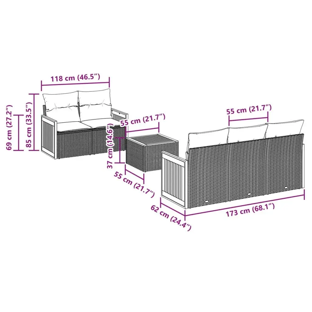Garden Sofa Set 6 Piece Outdoor Furniture Patio Seating Grey with Cushions