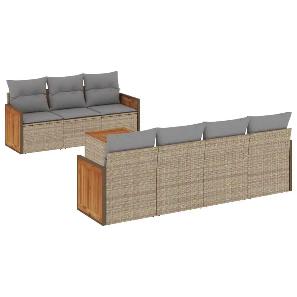 Garden Sofa Set 8 Piece Outdoor Furniture Beige Patio Seating with Cushions