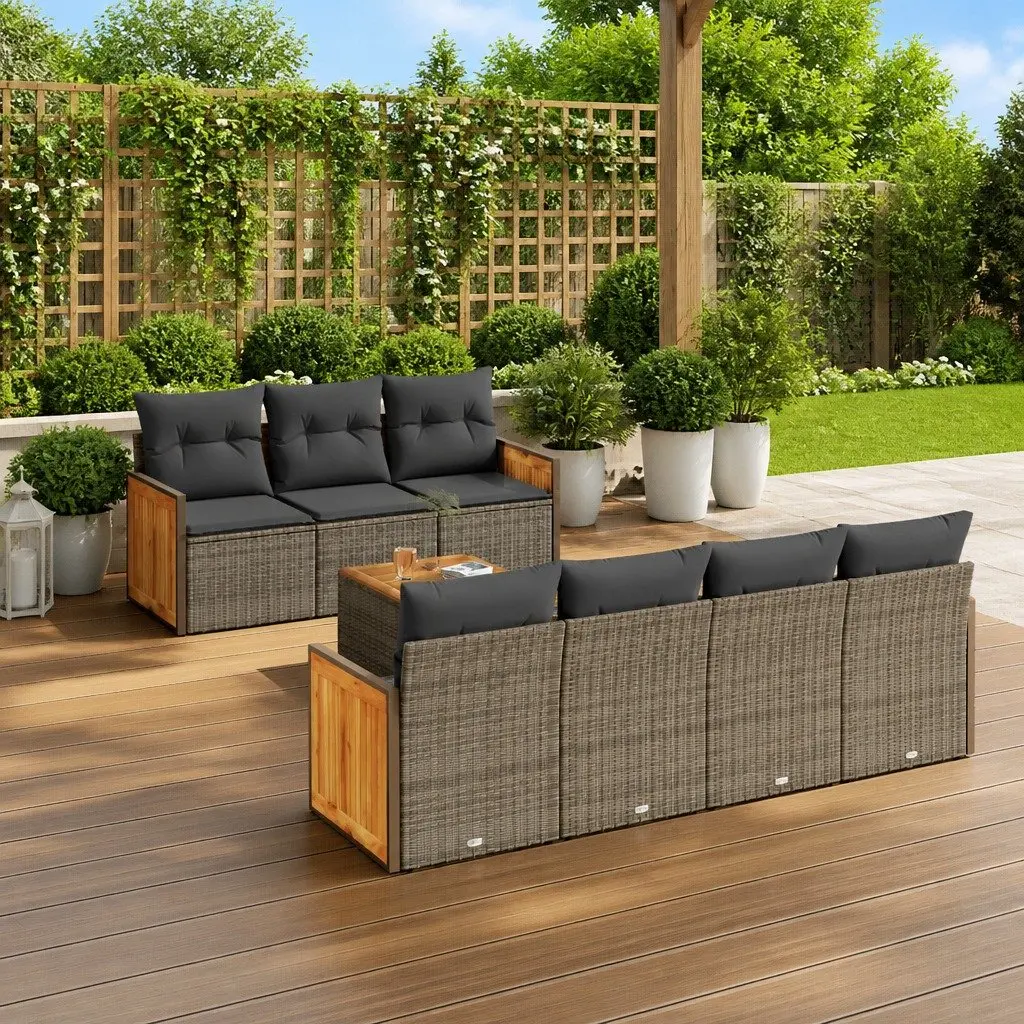 Garden Sofa Set PE Rattan 8 Piece Outdoor Furniture Grey with Cushions