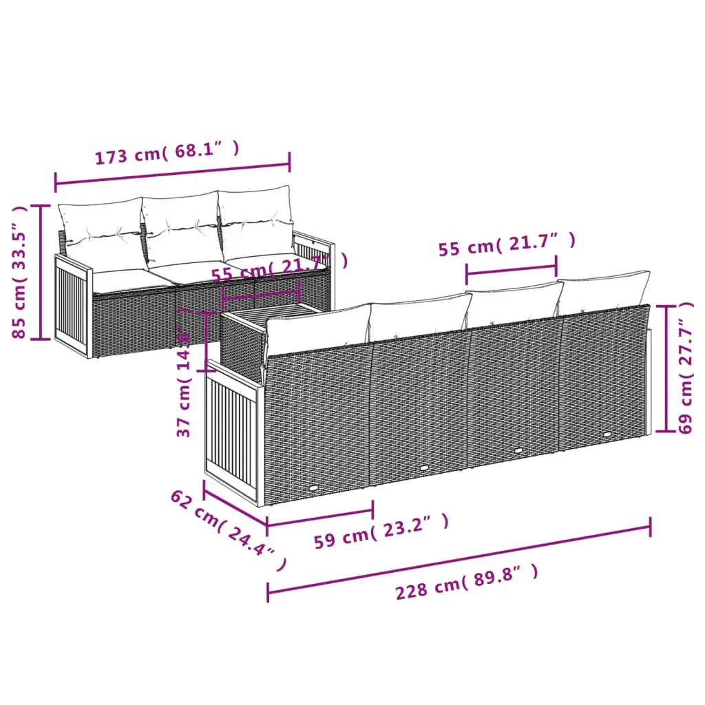 Garden Sofa Set PE Rattan 8 Piece Outdoor Furniture Grey with Cushions