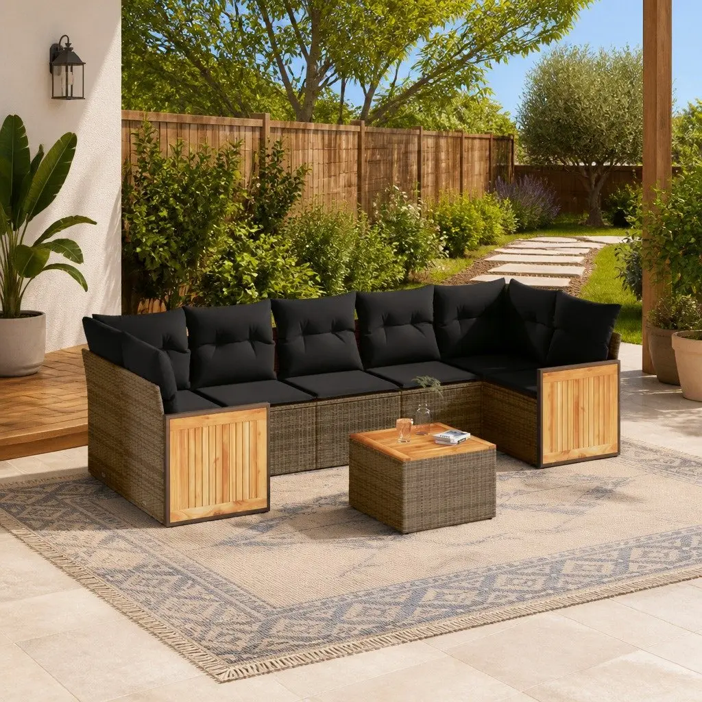 Garden Sofa Set PE Rattan Modular 8 Piece Outdoor Patio Furniture Grey with Cushions