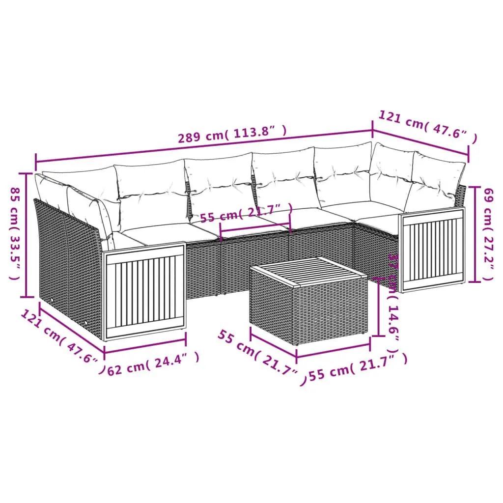 Garden Sofa Set PE Rattan Modular 8 Piece Outdoor Patio Furniture Grey with Cushions