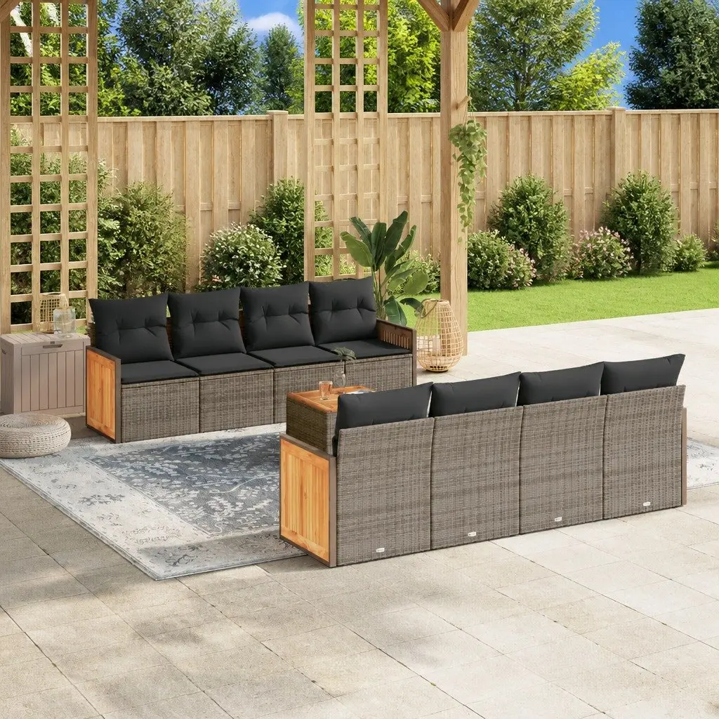 Garden Sofa Set Grey Poly Rattan 9 Piece Outdoor Furniture with Cushions