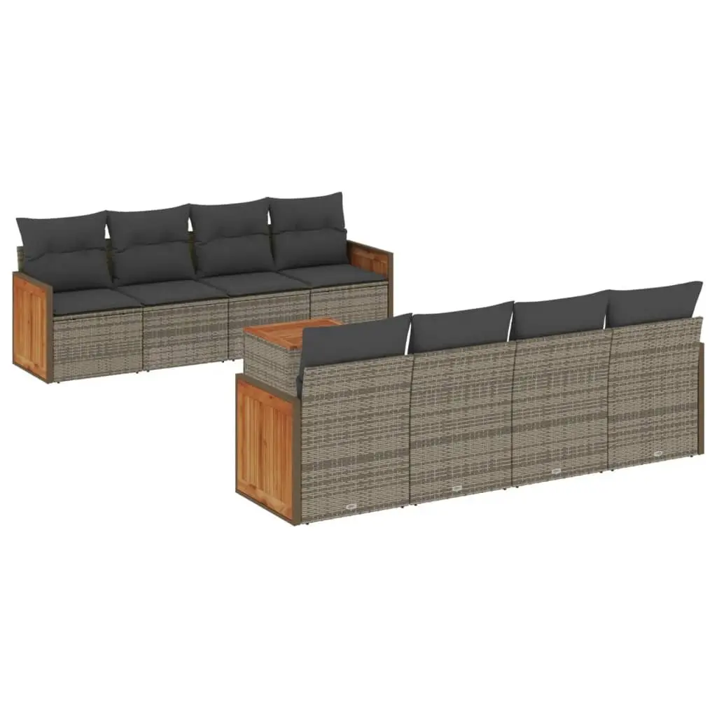 Garden Sofa Set Grey Poly Rattan 9 Piece Outdoor Furniture with Cushions