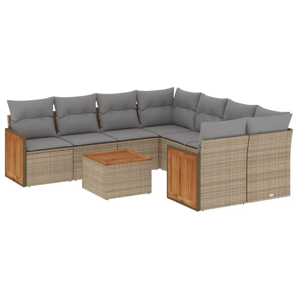 Outdoor Garden Sofa Set 9 Piece Patio Furniture with Cushions Beige Rattan