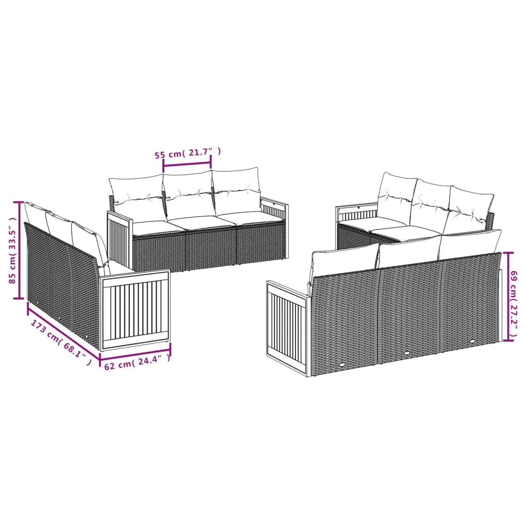 Garden Sofa Set 12 Piece Outdoor Furniture with Cushions Grey Modular Patio