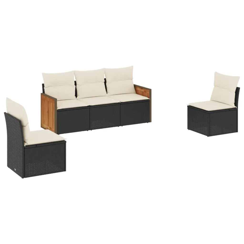 Garden Sofa Set 5 Piece Outdoor Furniture Patio Black Poly Rattan Cushions