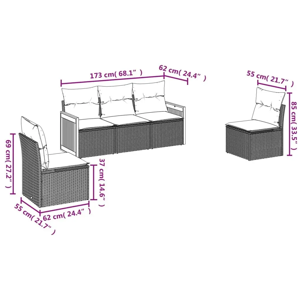 Garden Sofa Set 5 Piece Outdoor Furniture Patio Black Poly Rattan Cushions