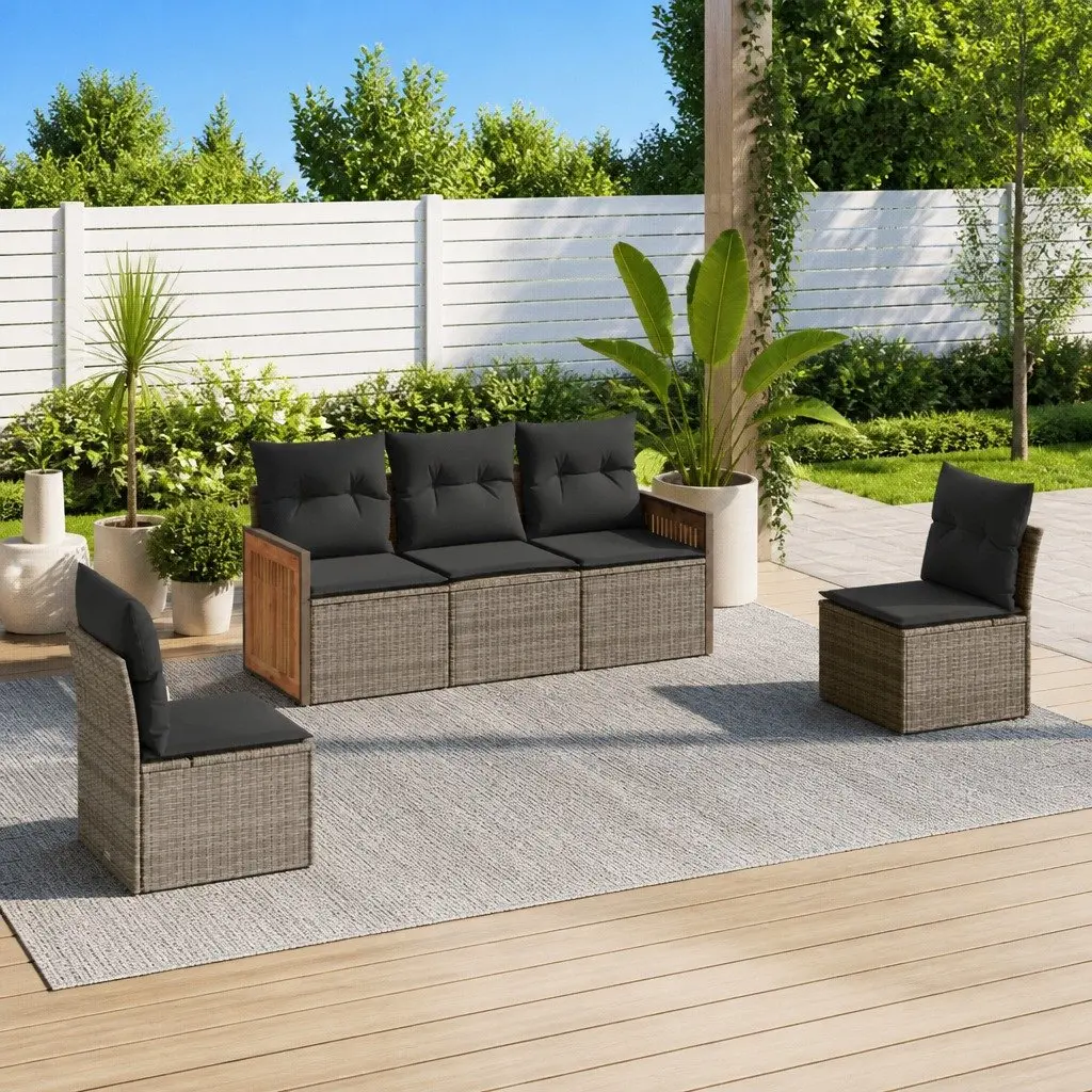 Garden Sofa Set PE Rattan 5 Piece Outdoor Furniture Modular with Cushions Grey