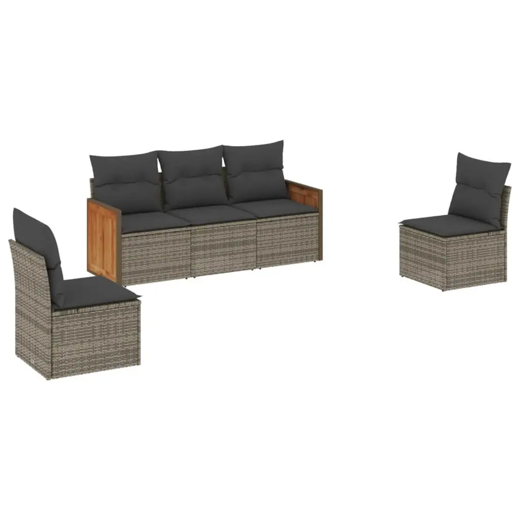 Garden Sofa Set PE Rattan 5 Piece Outdoor Furniture Modular with Cushions Grey