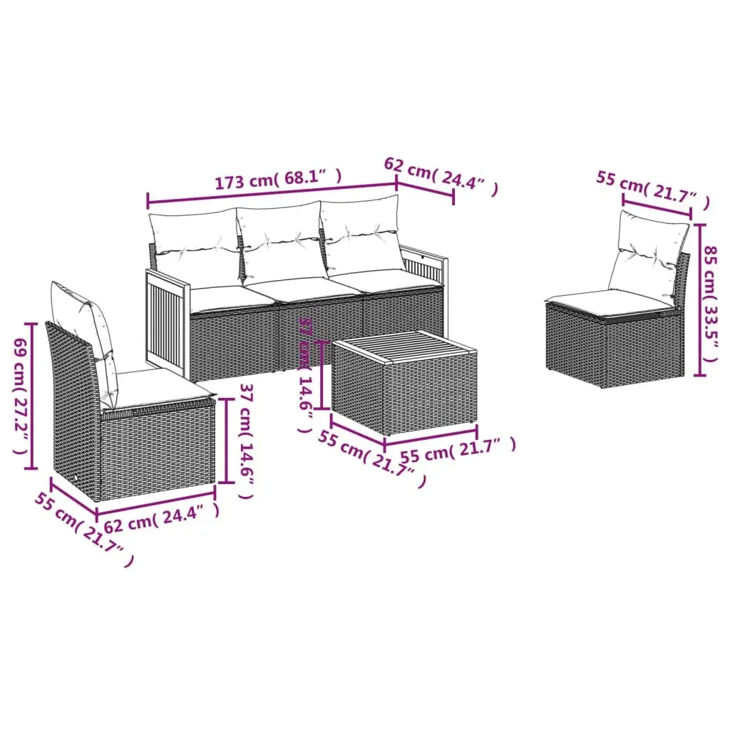Outdoor Garden Sofa Set 6 Piece Patio Furniture with Cushions Beige Rattan