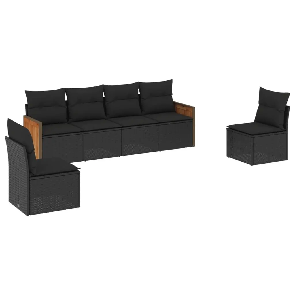 Garden Sofa Set 6 Piece Outdoor Furniture Black Poly Rattan with Cushions Patio