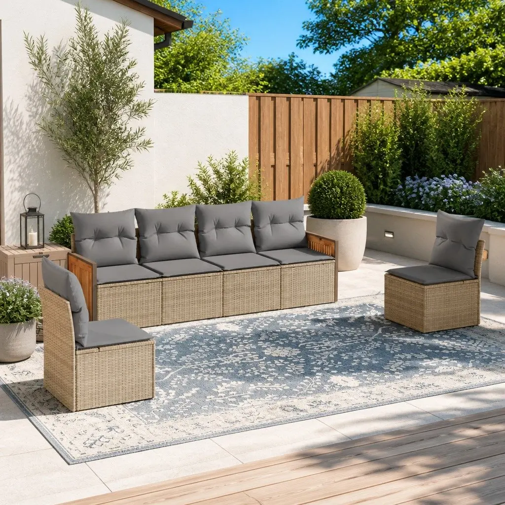 Outdoor Garden Sofa Set PE Rattan Modular 6 Piece Beige