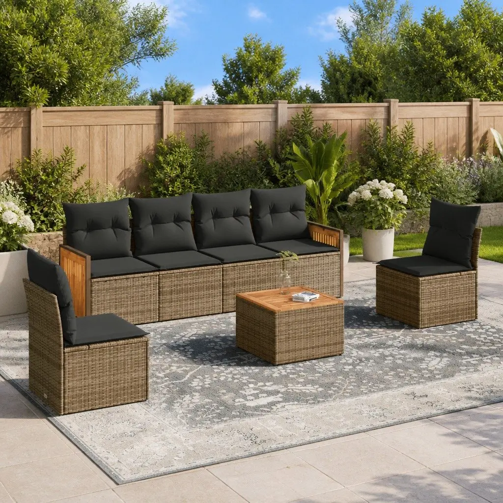 Garden Sofa Set 7 Piece Outdoor Furniture Grey Poly Rattan Modular Patio Lounge