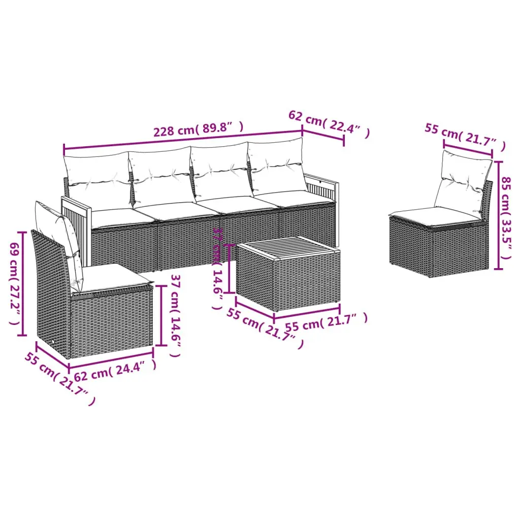 Garden Sofa Set 7 Piece Outdoor Furniture Grey Poly Rattan Modular Patio Lounge