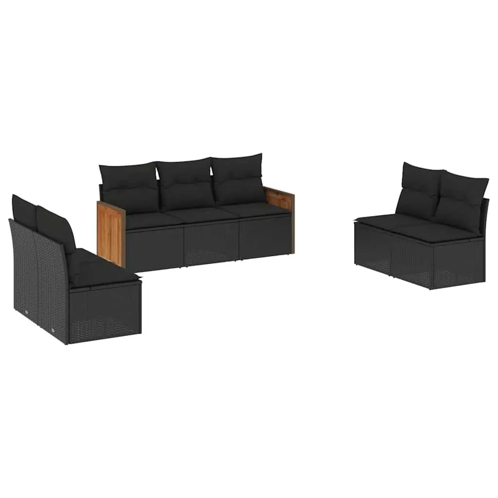 Outdoor Garden Sofa Set PE Rattan 7 Piece Modular Black