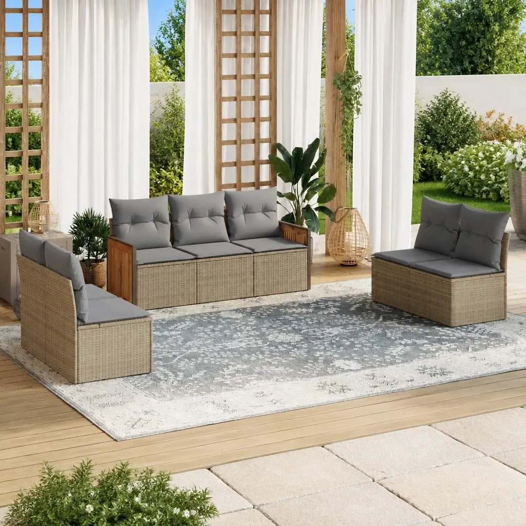Garden Sofa Set Modular PE Rattan 7 Piece Outdoor Furniture Beige with Cushions