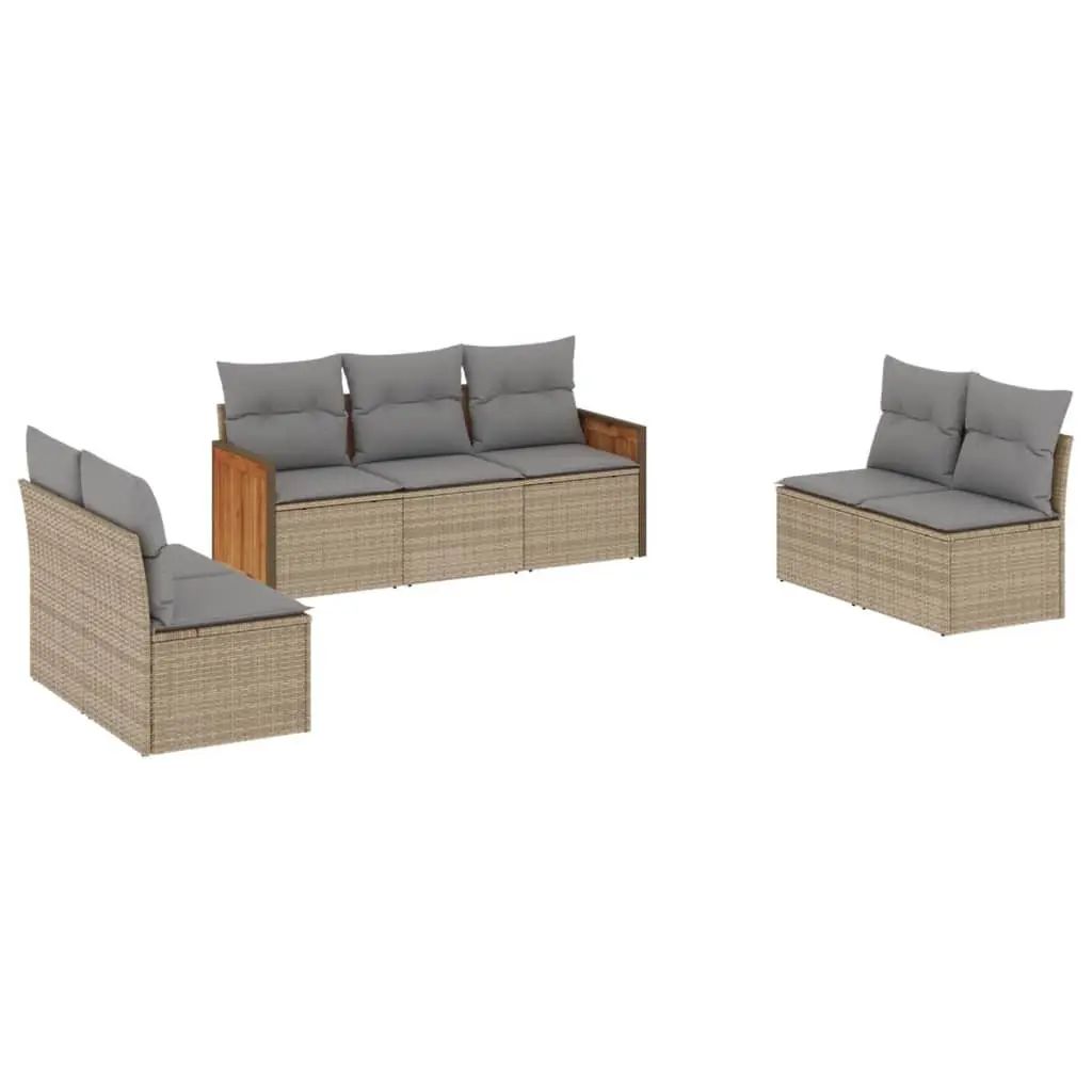 Garden Sofa Set Modular PE Rattan 7 Piece Outdoor Furniture Beige with Cushions
