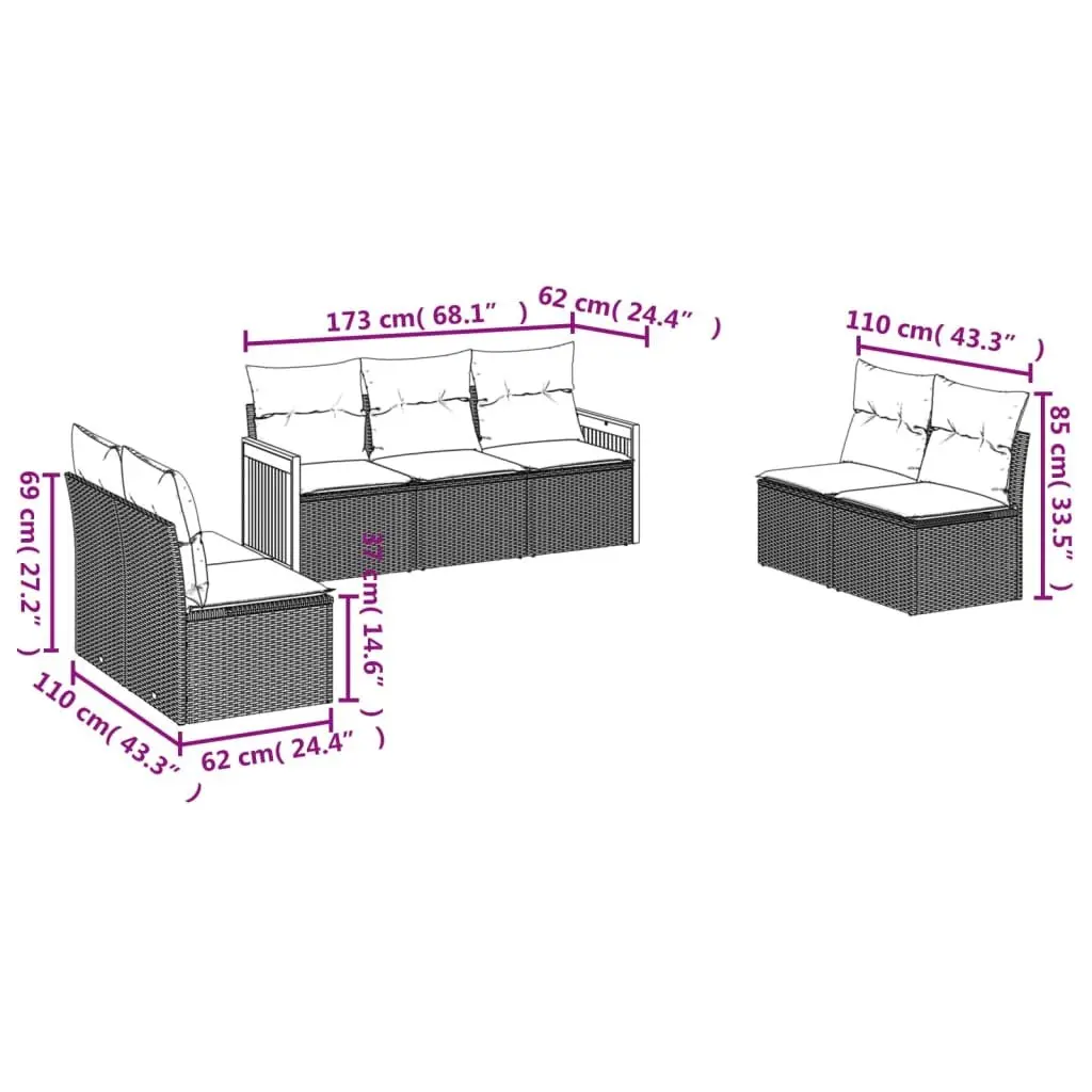 Garden Sofa Set 7 Piece Outdoor Furniture Patio Lounge Grey Modular Cushioned